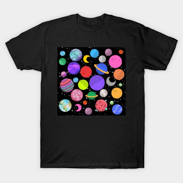 Solar System Planetarium Colorful Planets Pattern T-Shirt by CONCEPTDVS